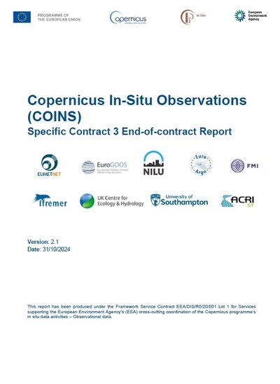 Copernicus In-Situ Observations (COINS) Specific Contract 3 End of Contract Report