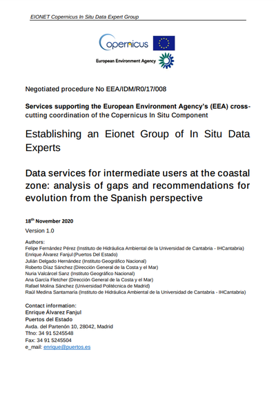 Data services for intermediate users at the coastal zone: analysis of gaps and recommendations for evolution from the Spanish perspective