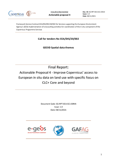 Improve Copernicus’ access to European in situ data on land use with specific focus on CLC+ Core and beyond
