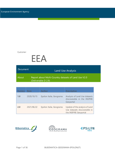 Report about Multi-Country datasets of Land Use