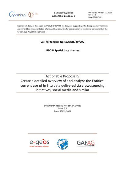 Overview of use of crowdsourcing initiatives, social media and similar by Copernicus mapping services